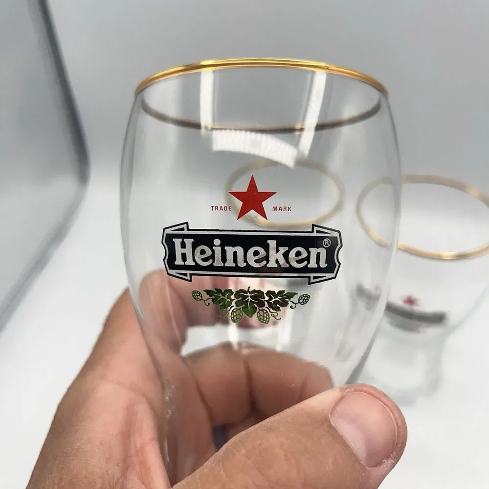 3 Heineken 300 ml Gold Rim Tulip Beer Glasses Holland Netherlands